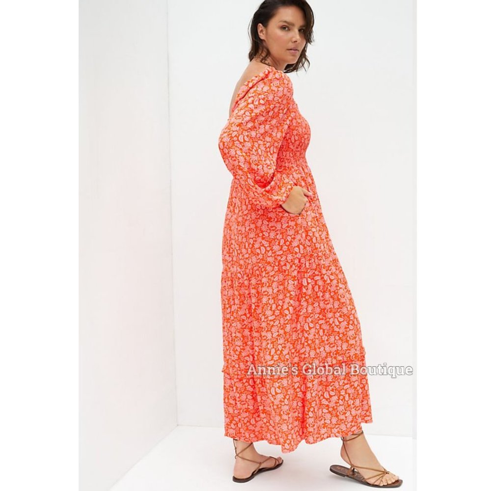 RARE NWT ANTHROPOLOGIE Dolan Smocked Puffed-Sleeves Midi Dress. Size XL - Picture 7 of 16